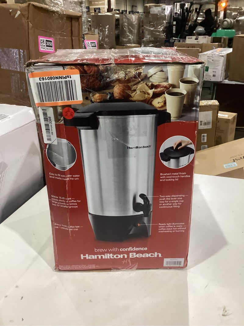 Condition photo showing As Is for Hamilton Beach - Coffee Urn - Silver