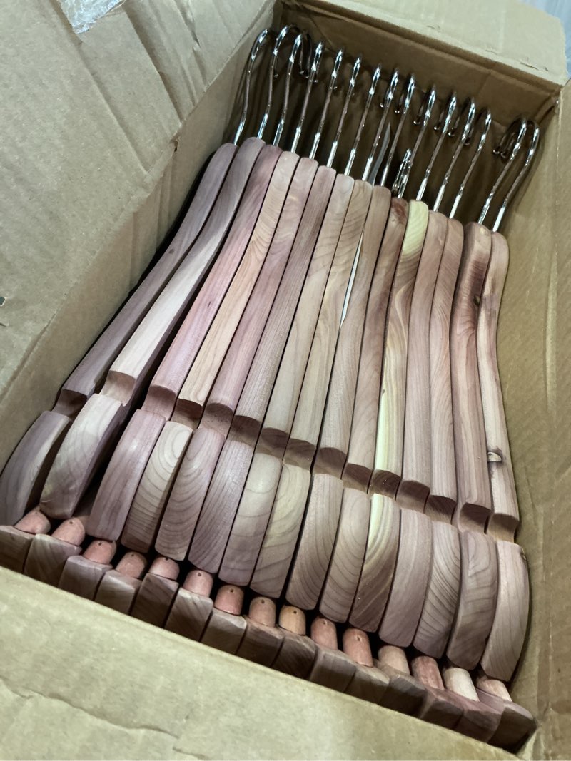 Condition photo showing Good Condition for topia hanger american red cedar wooden hangers 30 pack, clothes hangers for closet, wood suit hangers with smooth cut notches, 360°flexible hook, non-slip pants bar(natural)-ct07c30 cedar wood 30-pack