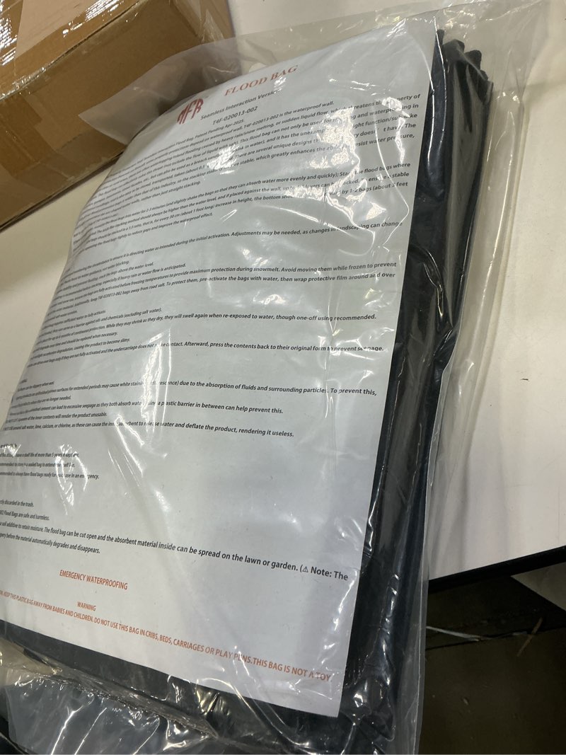 Condition photo showing New/Like New for 4 Pack 5ft Sandless Flood Barriers for Home - Water Activated Barrier Sand Bags for Flooding Home Exterior Doors Garage Basement