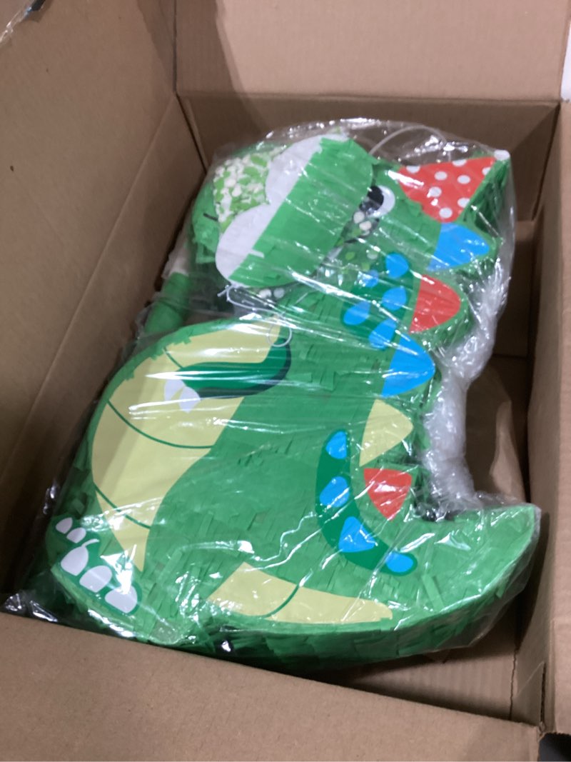 Condition photo showing Good Condition for Similar product Dinosaur Birthday Party Favors Piñata Set Dino Decoration with Blindfold and Baton, 16 * 12 * 3 Inches, Dragon Pinata for Boys and Girls Green