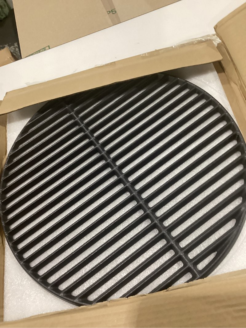 Condition photo showing New/Like New for 18 3/16" cooking grate for big green egg large cif999a matte cast iron grid grates replacement parts for big green egg grate, kamado joe classic, vision grill vgkss-cc2, b-11n1a1-y2a 18" ci