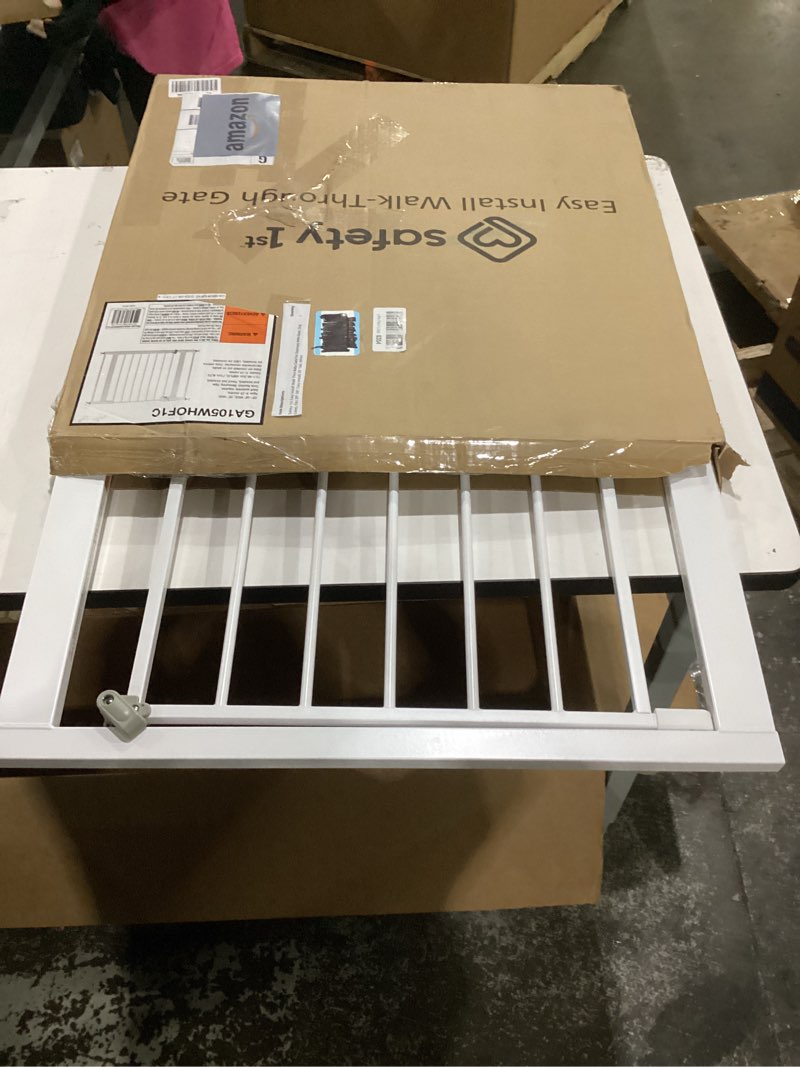Condition photo showing As Is for safety 1st easy install walk thru baby gate for doorway with door, dog gates, fits 29"-38", easy install 28" tall, white 1-pack 29" to 38" wide x 28" tall white