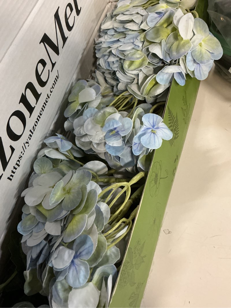 Condition photo showing Good Condition for yalzonemet 4pcs light blue-green real touch hydrangea artificial flowers 21'' faux latex hydrangea flowers for wedding table centerpieces fake flowers for party home kitchen living room decor