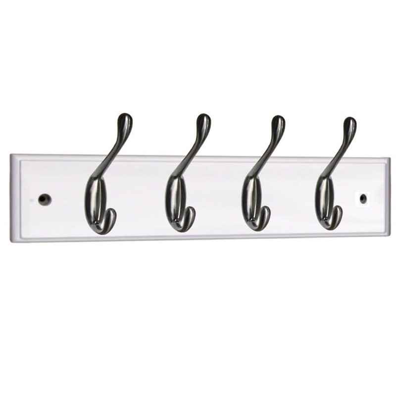 18.03-in x 2.76-in H White Rail with Stain Nickel Hooks Decorative
