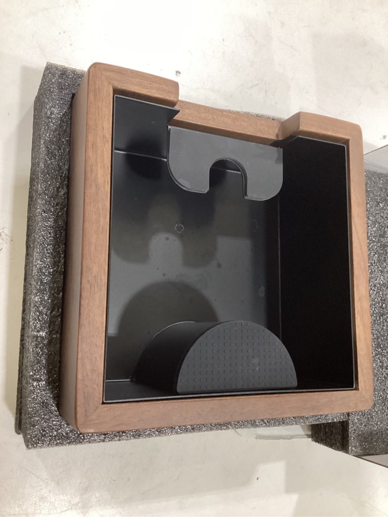 Condition photo showing New/Like New for wooden espresso knock box walnut dump bin for coffee grounds disposal durable, shock-absorbent espresso machine accessories, easy to clean tamping station