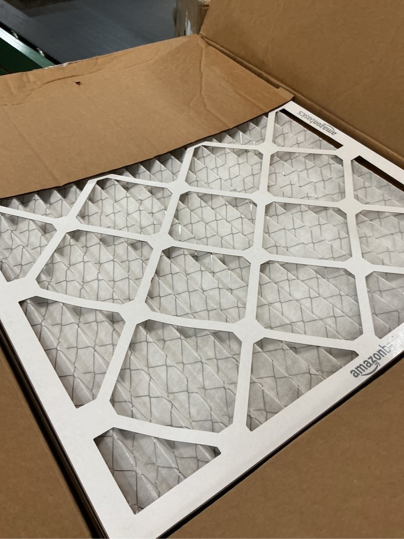 Condition photo showing As Is for amazon basics 20x25x1 air filter 6-pack, merv 8 ac furnace filters, removes dust, electrostatic, allergy control (actual size: 19.75" x 24.75" x 0.75") 20x25x1 merv 8