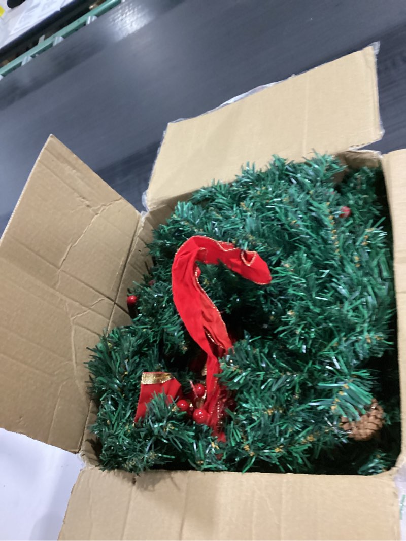 Condition photo showing New/Like New for JOIEDOMI 3 Pack 19" Christmas Wreaths with Bow Pre-Lit Artificial with 20 Warm Lights Cordless for Home Front Door Wall Xmas Indoor Outdoor Christmas Decorations Window Door Wreath, Battery Operated