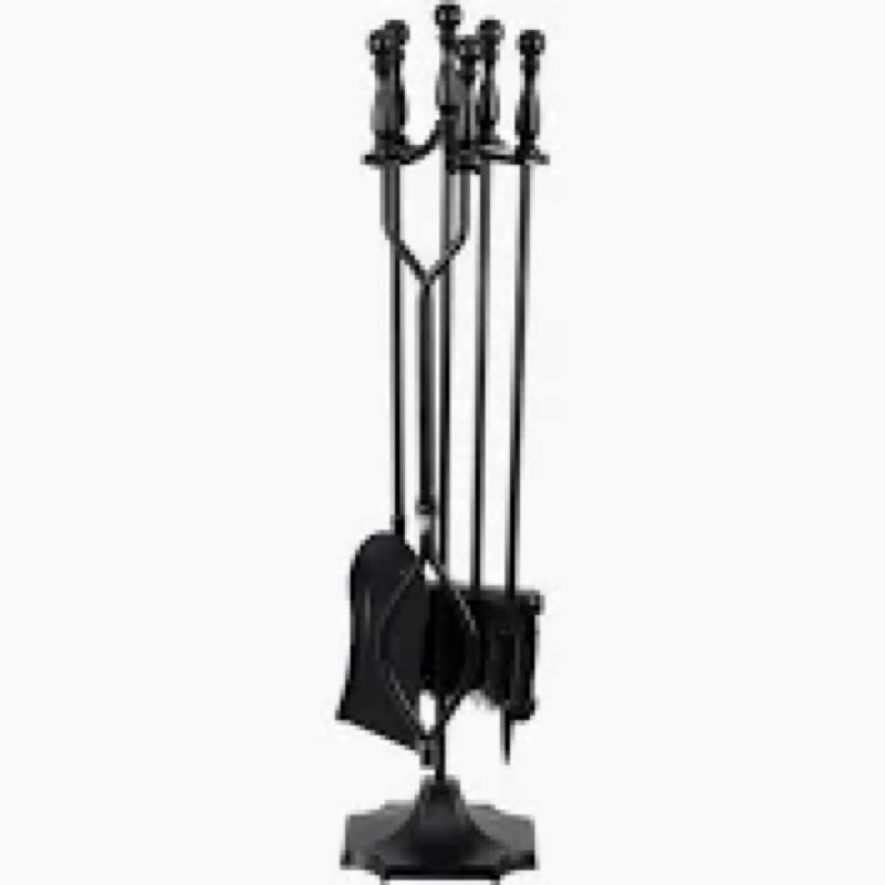 Gtongoko Fireplace Tools Set 5 Pcs 30.5 Inch Black Wrought Iron Large Fire Place Tool Set Indoor/Out
