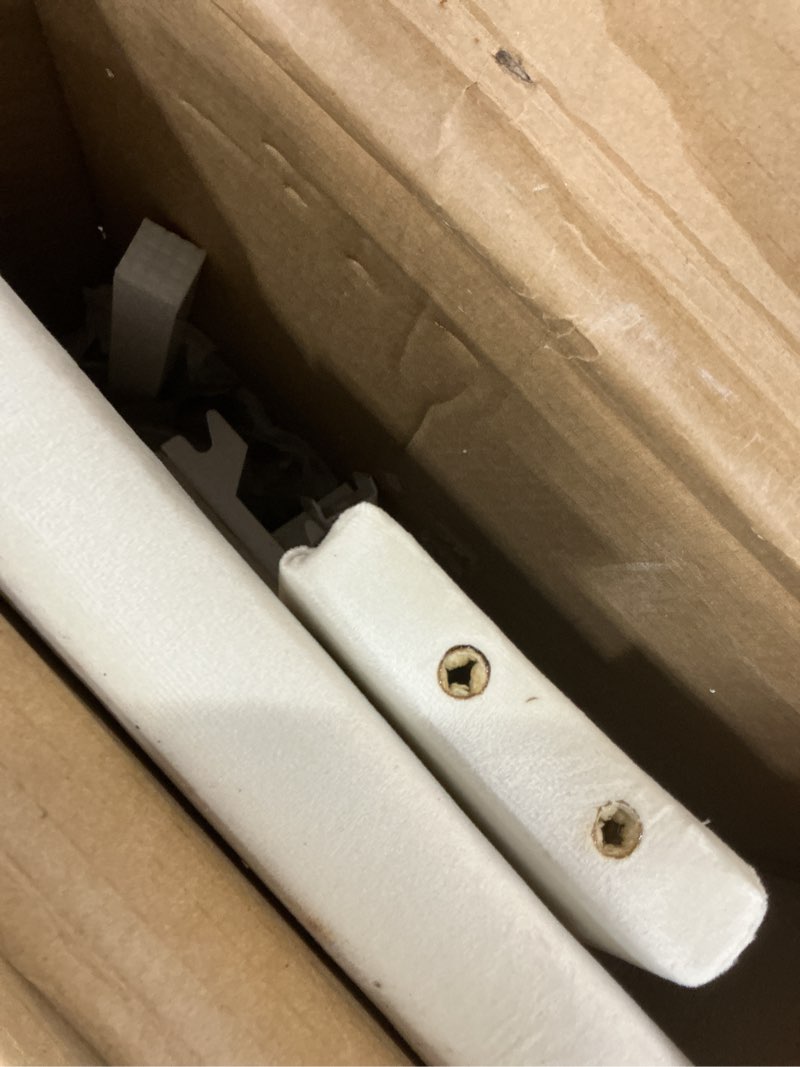 Condition photo showing As Is for Novilla Full Bed Frame with Piano Keys Headboard and Footboard, Metal Platform Bed Frames Full Size, No Box Spring Needed, Easy Assembly, Steel Slats Support, Velvet White White Full