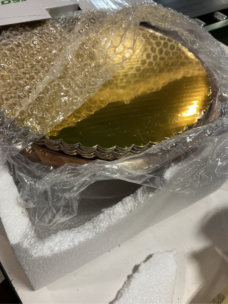 Condition photo showing Good Condition for Linda's Essentials Acacia Wood Cake Stand with Lid - 12 Inch Round Cake Holder Stand with 5 Bonus Cake Sheets, 2-in-1 Wooden Cake Stand with Dome & Charcuterie Board for Cheese, Cake Plate with Lid