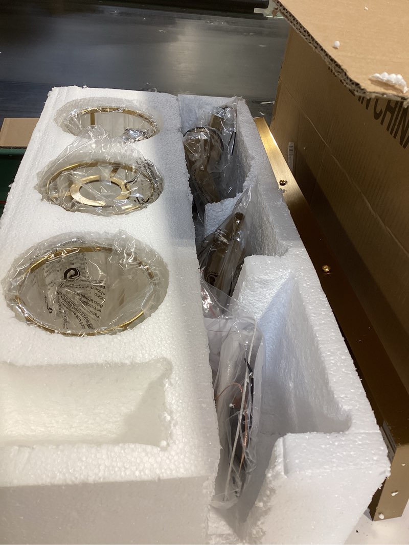 Condition photo showing Good Condition for Modern Crystal Bathroom Vanity Lights, Gold 3-Lights Bathroom Light Fixtures Over Mirror, Crystal Wall Lighting with Polished Brass Finish Gold-Round Shade 3-Light