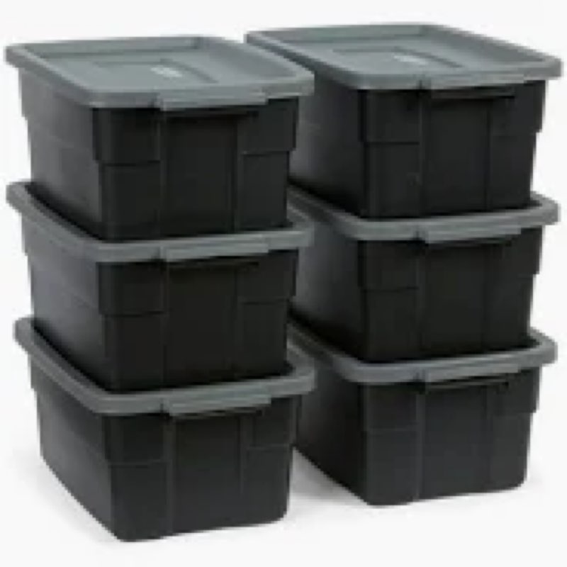 3 gal rm roughneck tote black base with grey lid 6pack