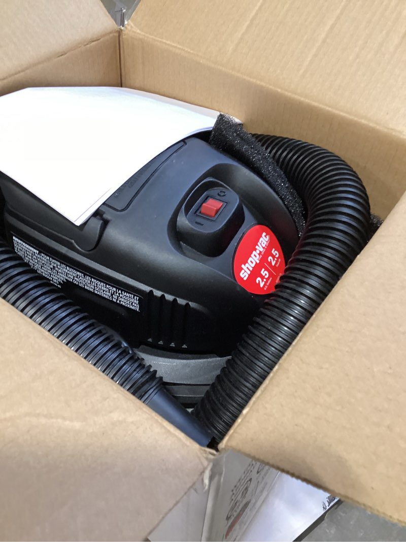 Condition photo showing Good Condition for shop-vac 2.5 gallon 2.5 peak hp wet/dry vacuum, portable compact shop vacuum with collapsible handle wall bracket & multifunctional attachments for home, jobsite. 2036000