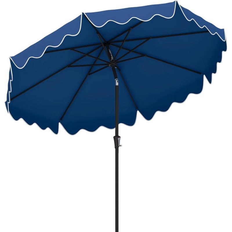 tempera 9ft scalloped tassel patio umbrella, outdoor market umbrellas with 8 sturdy ribs with crank & pust button tilt,fade resistant canopy table blue
