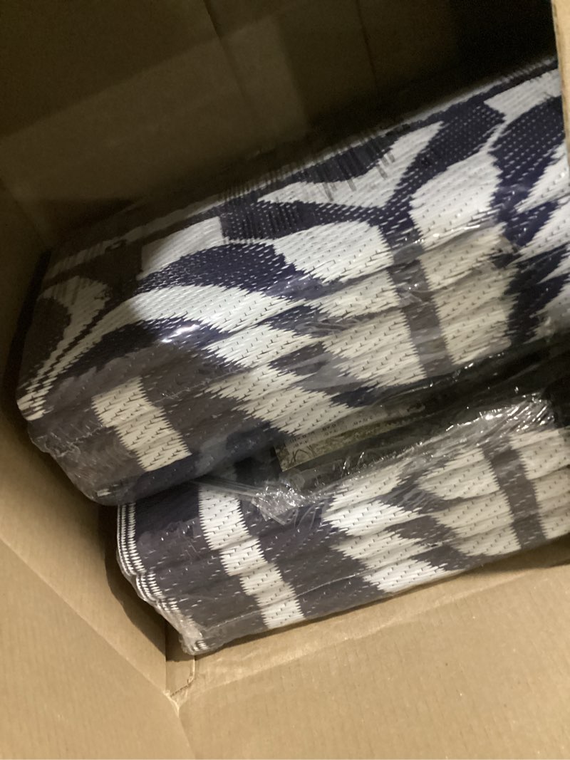 Condition photo showing Good Condition for purecozy outdoor plastic straw rug navy blue large outside waterproof outdoor patio 8x10 carpet geometric reversible mat modern for camping rv porch deck balcony beach 8' x 10' (rectangular) geo | navy blue