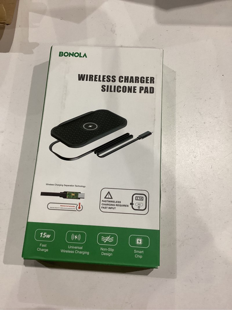 Condition photo showing Good Condition for Wireless Car Charger Silicone Pad, for iPhone12/11 Pro/XS/XR/8/8Plus,15W Fast Car Wireless Charging Non-Slip Mat, for Samsung S21/S22/S23/S24/S25/Androids,80cm Cable, Black