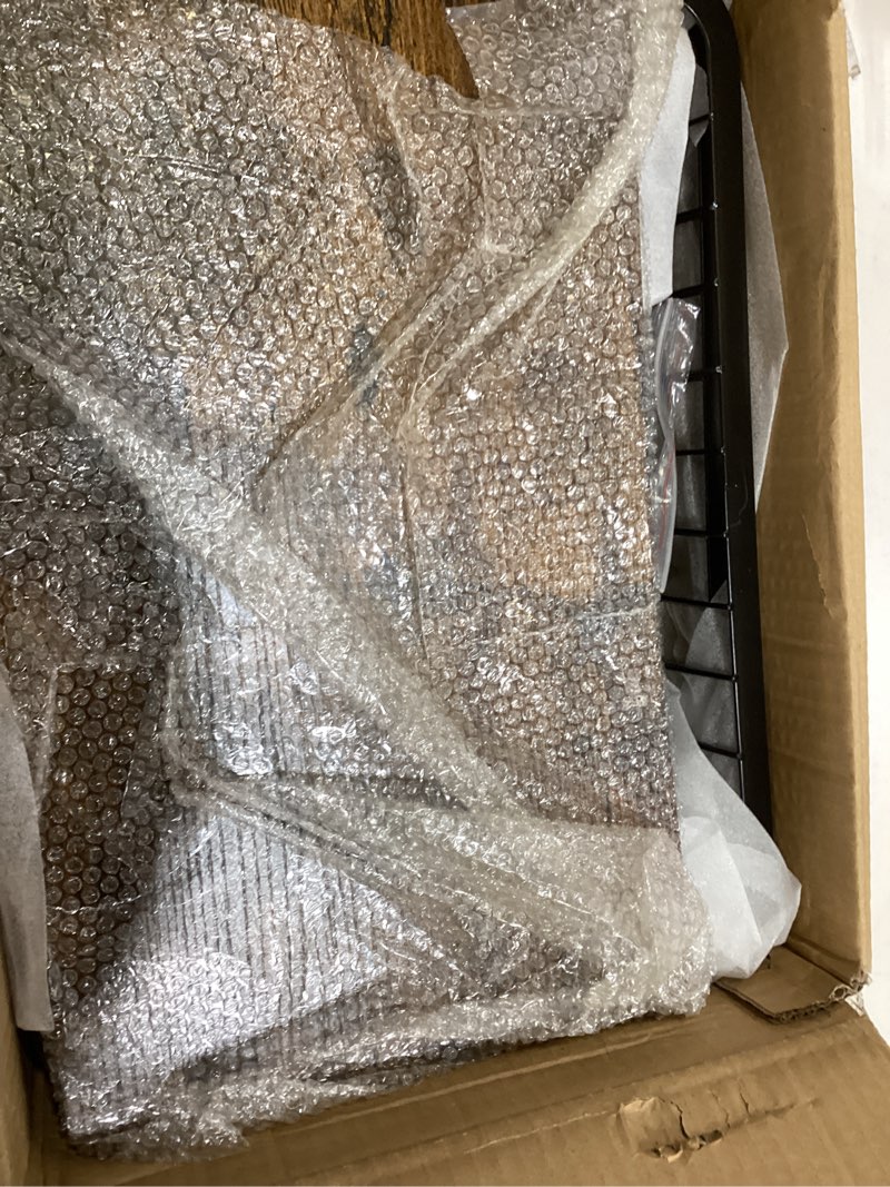 Condition photo showing New/Like New for Fruit Basket for Kitchen with Wheels, 5-Tier Stackable & Removable Metal Storage Cart - Wire Basket Organizer for Kitchen, Pantry, Living Room, Office - Black 5 tiers