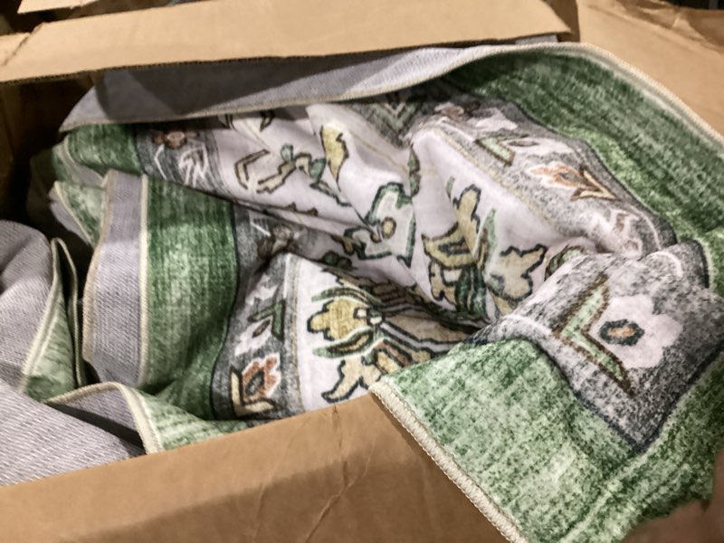 Condition photo showing Good Condition for 5x7 area rugs living room: washable rug for bedroom green ivory | boho no slip stain resistant rug soft indoor decor floor floral 5x7 area rugs for dining room, nursery, hallway, home office green ivory 5' x 7' (rectangular)