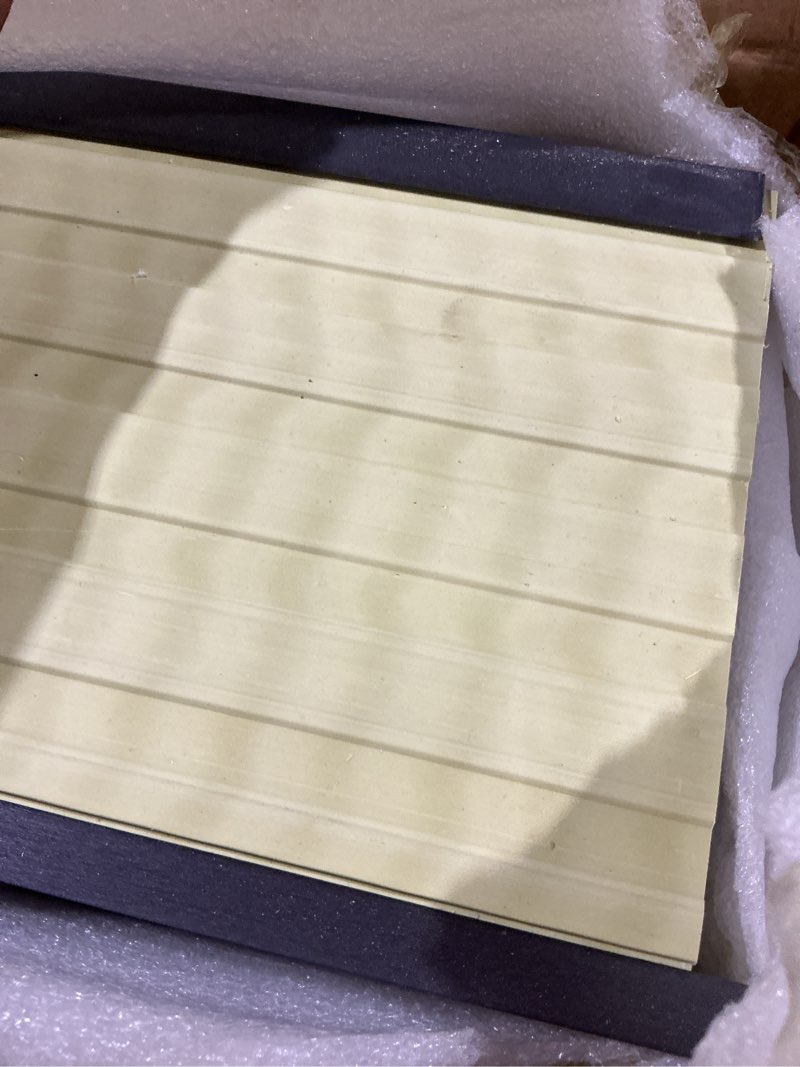 Condition photo showing Good Condition for ouzugie wpc acoustic slat wall paneling, 8-pack 114 x 6 inches 3d wall panels for interior wall decor,living room,tv background,study room,office spaces,bedroom,low grille (black)