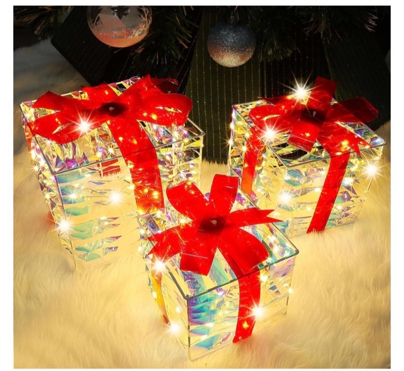 set of 3 christmas lighted gift boxes
