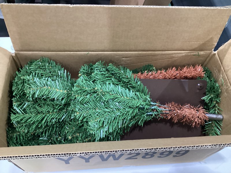 Condition photo showing As Is for 6ft Tall Cat Proof Christmas Tree Green Pencil Artificial Christmas Tree with Burr Strips Cat Proof Holiday Decoration for Home Shops Party Indoor Fireplace