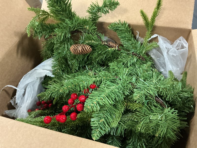 Condition photo showing Good Condition for winemana 6 FT Pre-lit Artificial Christmas Garland with 20 LED Lights, Battery Powered with Pine Cones, Red Berries, Pine Needles, Lighted Christmas Garlands for Fireplace Mantle Holiday Decorations