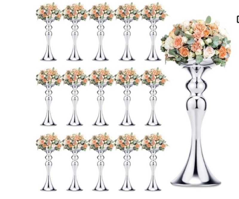 sadnyy 12 pcs metal flower arrangements stand metal wedding centerpiece stand tall table decor flower vase for wedding reception centerpieces event party hotel home decor(12.6 inch,silver)