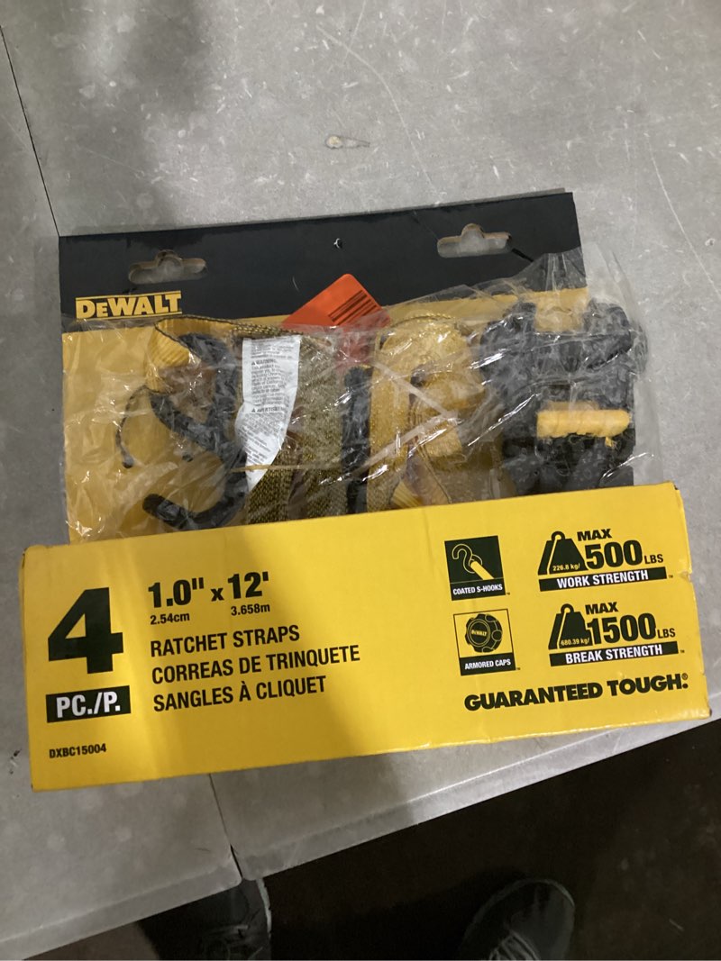 Condition photo showing Good Condition for possibly incomplete set.. 1.0 in. x 12 ft. ratchet tie-down straps 1500 lbs. break strength (4-pack)