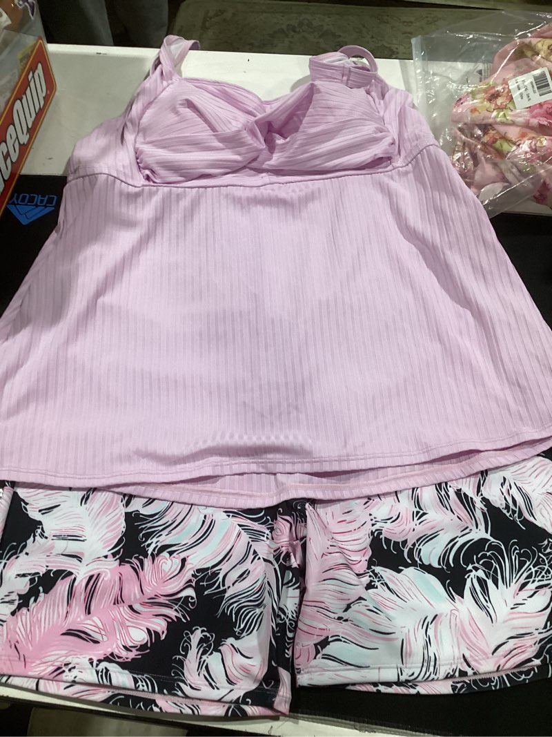Condition photo showing Good Condition for modlily surplice tankini swimsuits for women, two piece print bathing suit, modest coverage tank top with board shorts x-large light pink