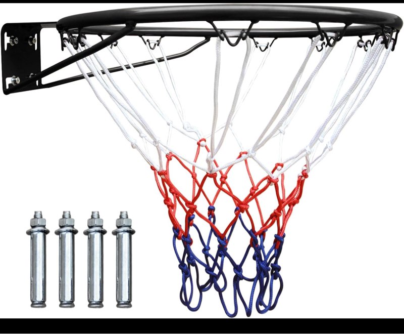18" Basketball Rim Replacement, Wall Door Mounted Basketball Rim, Heavy Duty Basketball Flex Rim Goal Replacement with Net Fits In-Ground & Wall-Mounted Basketball Hoops, Indoor/Outdoor