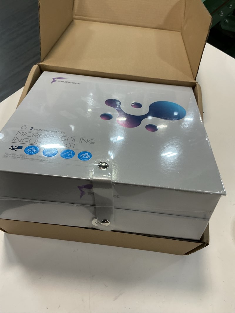 Condition photo showing New/Like New for micro infusion system for face & neck-micro infusion kit to leave skin firmer & smoother-0.25mm facial stamp with collagen & hyaluronic acid serum for at home glow and anti-aging-3 month supply wz-three