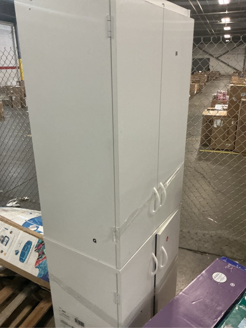 Condition photo showing As Is for mainstays 72" 4-door cabinet, white