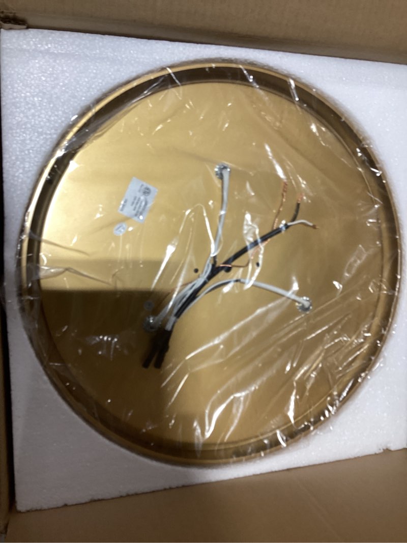 Condition photo showing As Is for 16" Flush Mount Ceiling Light, Farmhouse Style, Frosted Glass Shade,Brass Gold, for Living Room, Bedroom, Dining – CKCL4822-3W-BB Frosted Class & Brass Gold 16 Inch