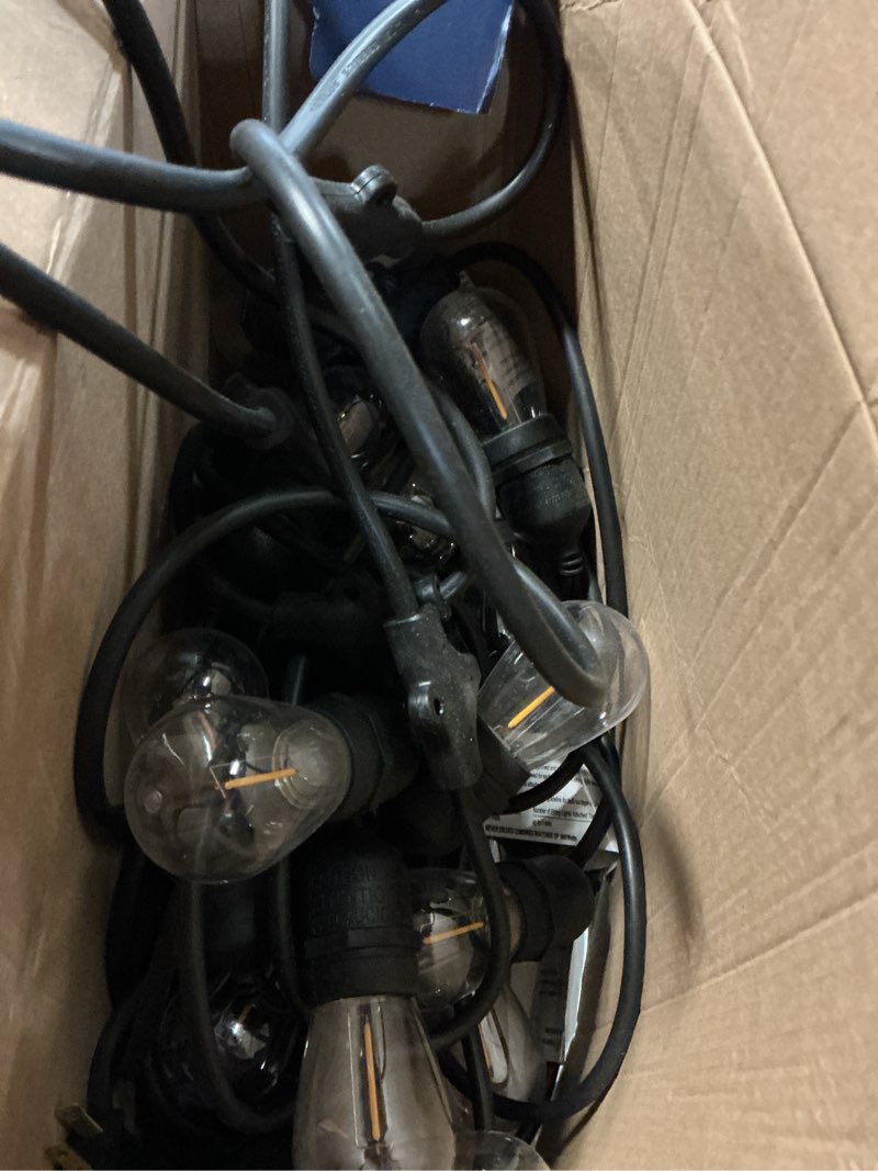 Condition photo showing As Is for harbor breeze 48-ft plug-in black indoor/outdoor string light with 24 white -light led edison bulbs