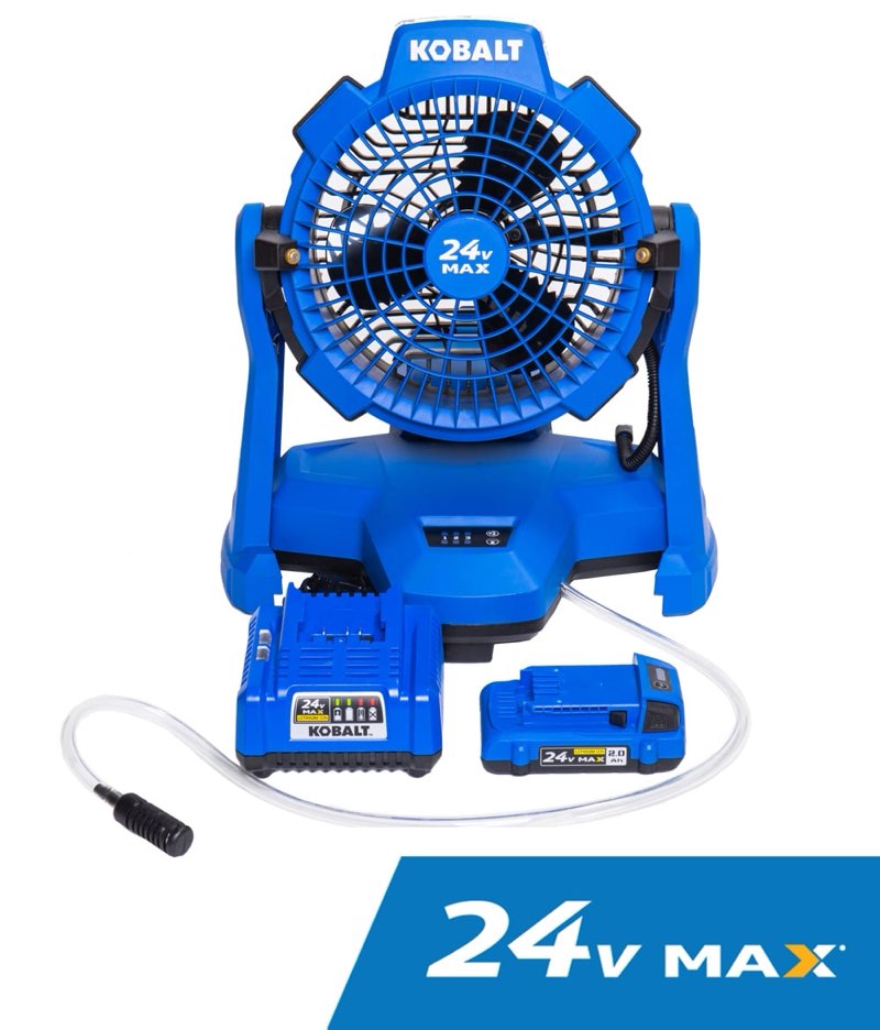 kobalt 24-v misting fan kit - 800 cfm - 60â° fan head rotation kmf 1124a-03
