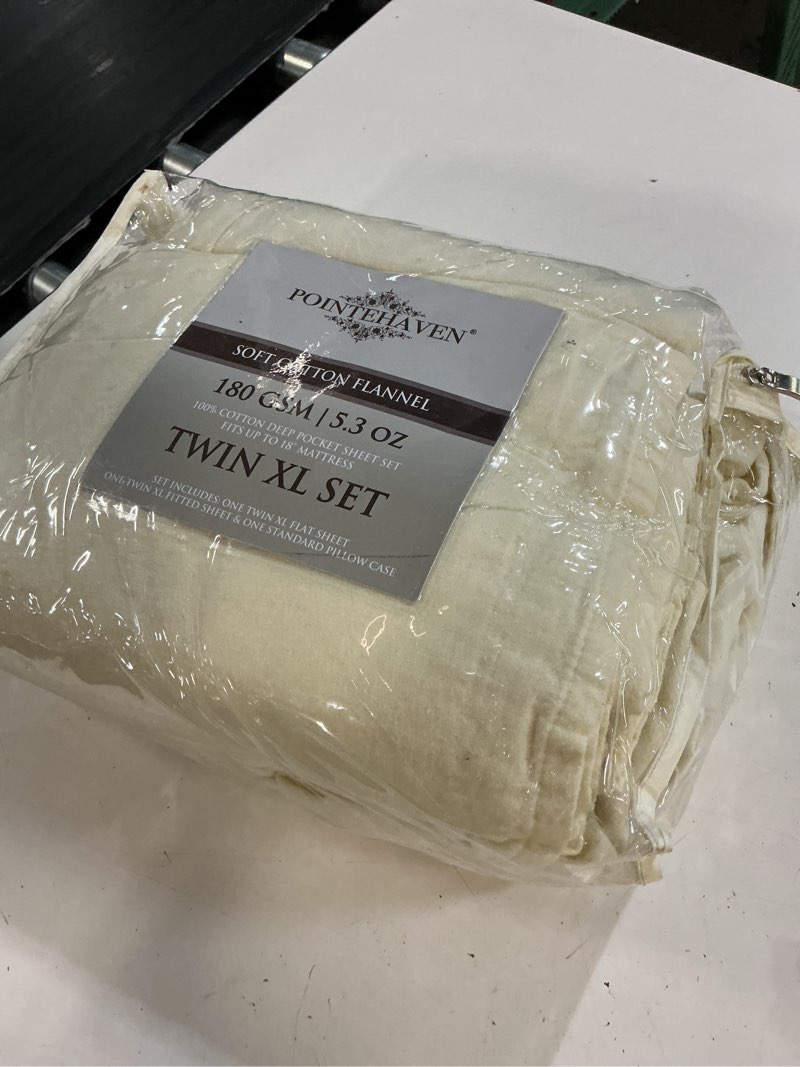 Condition photo showing New/Like New for pointehaven 180 gsm brushed cotton solid color flannel sheet sets (parchment, twin xl ) parchment twin