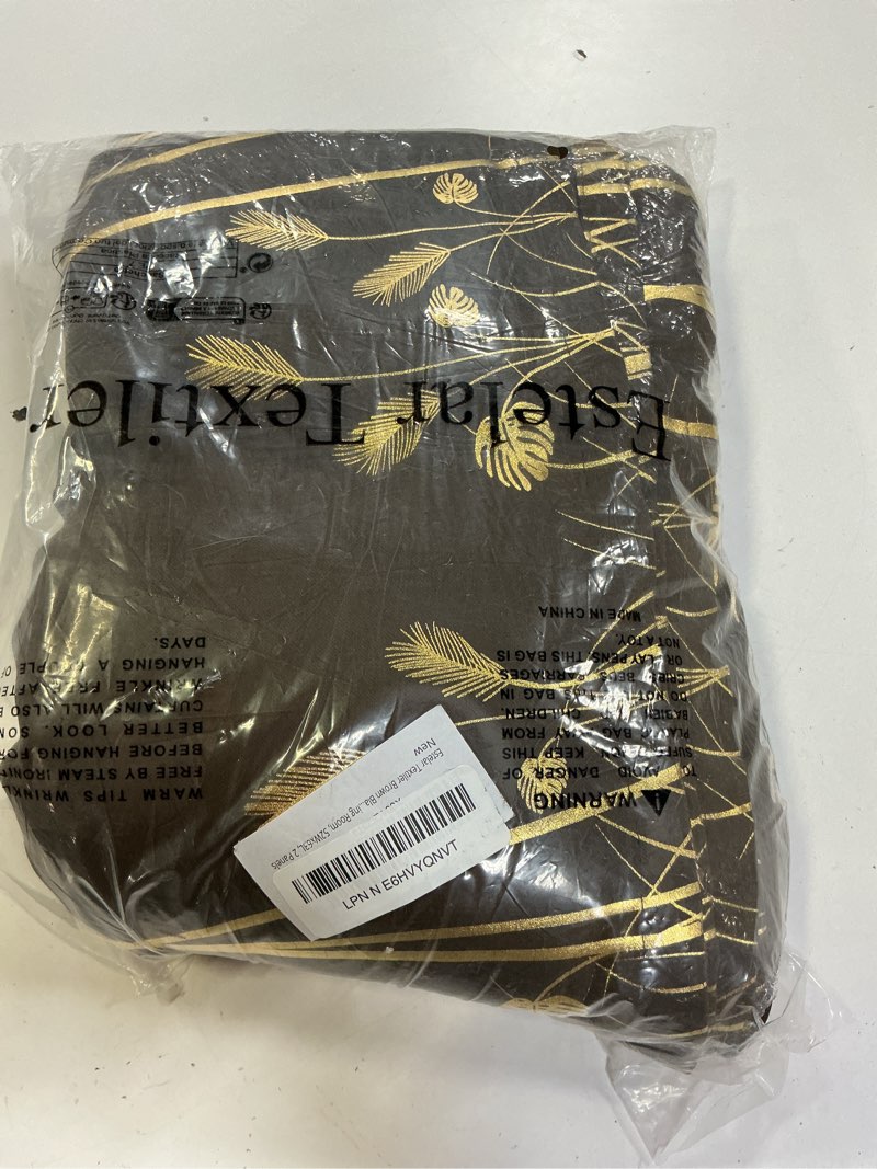 Condition photo showing Good Condition for estelar textiler brown blackout curtains 63 inches long with gold palm leaf and wheat pattern, room darkening thermal insulated window curtains & drapes for bedroom and living room, 52wx63l, 2 panels 52"w x 63"l (pack of 2) brown/gold print