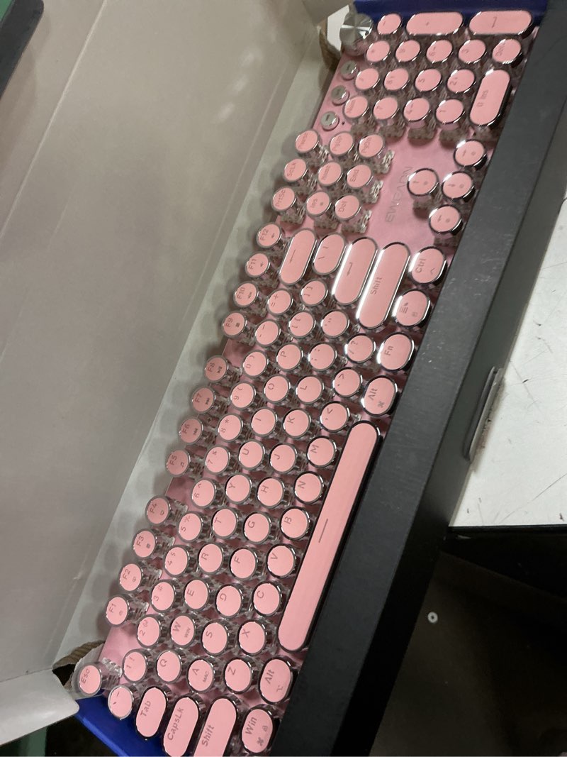 Condition photo showing Good Condition for EWEADN Typewriter Style Mechanical Keyboard, Wired Typewriter Keyboards,104 Keys Backlit LED Metal Keyboards, Media Control Knob, Wired Computer Keyboard White Switch for Windows/Mac/PC-Dark Pink