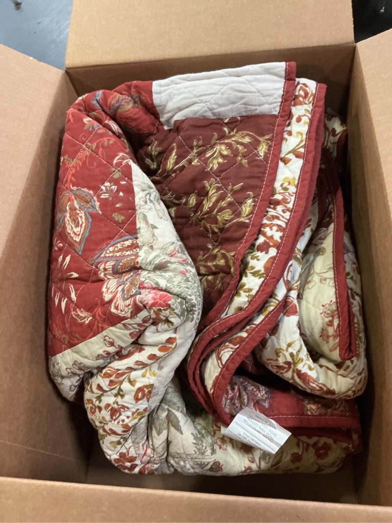 Condition photo showing As Is for yvooxny quilt set queen bedspread country farmhouse cottage vintage ditsy floral paisley style reversible lightweight coverlet set real patchwork quilt for all seasons, antique rose, queen size r-red floral queen