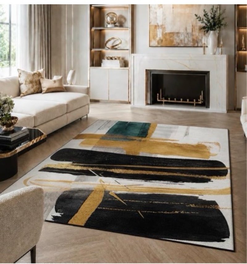 modern abstract area rug - 5' x 7' black gold foil artwork area rug, non-slip & easy care, soft art rug floor carpet ideal for high traffic areas in living room, bedroom