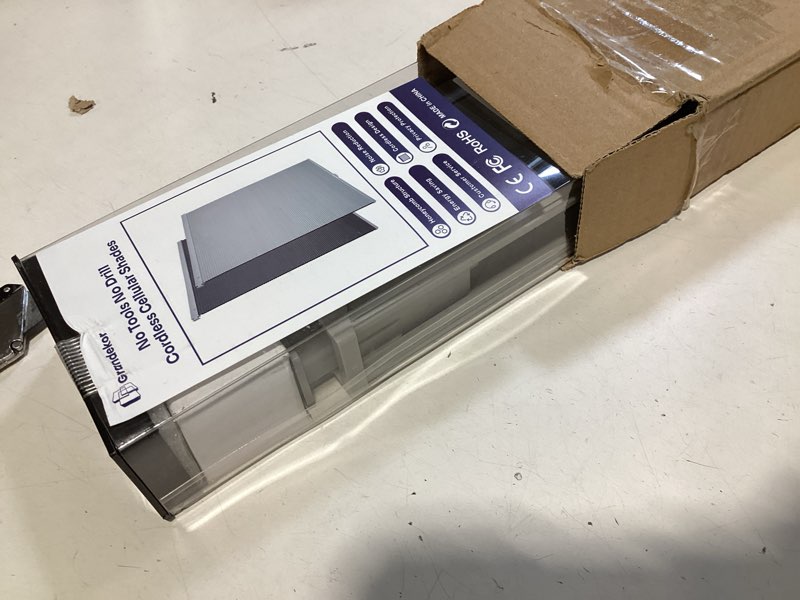 Condition photo showing Good Condition for grandekor no tools no drill cordless cellular shades,34" w x 64" h,blackout honeycomb blinds for indoor windows,uv protection privacy no drill blinds for home,door,gray gray-white(blackout) 34"w x 64"h