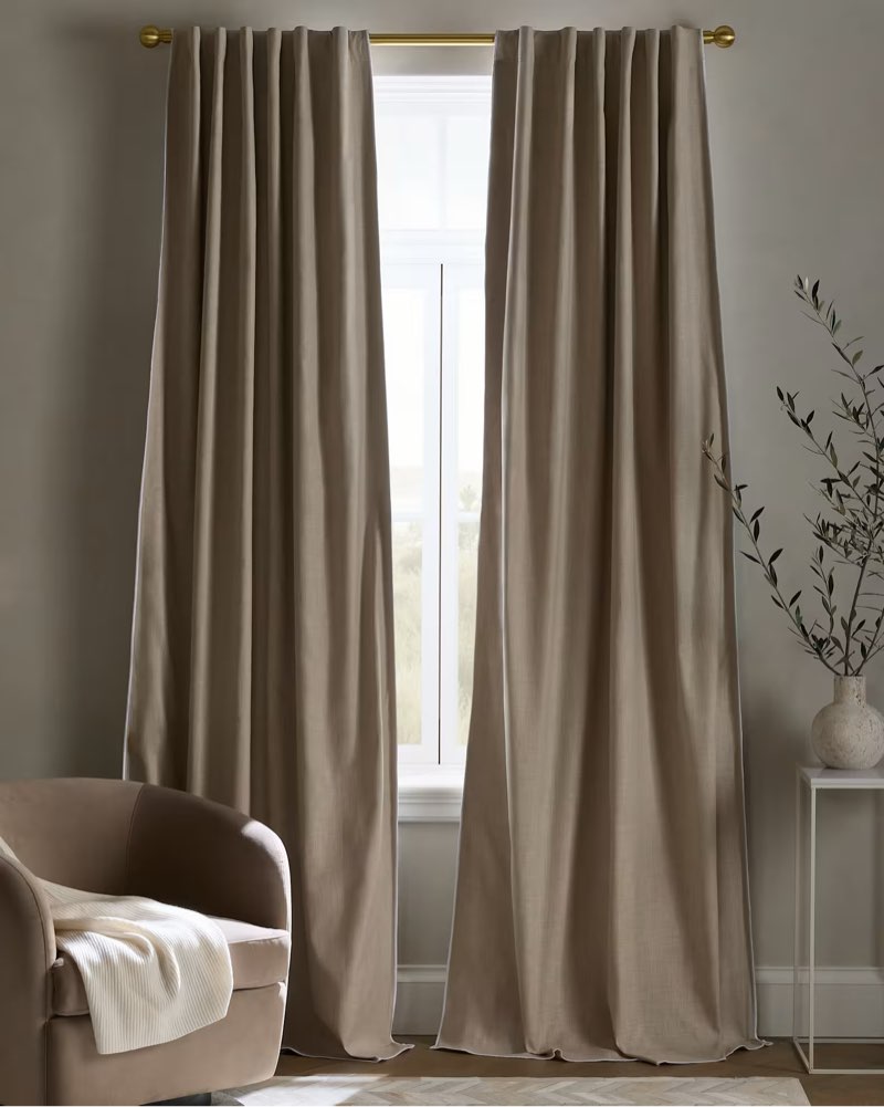 piped edge cotton true blackout curtain, natural/white piping, 48x96