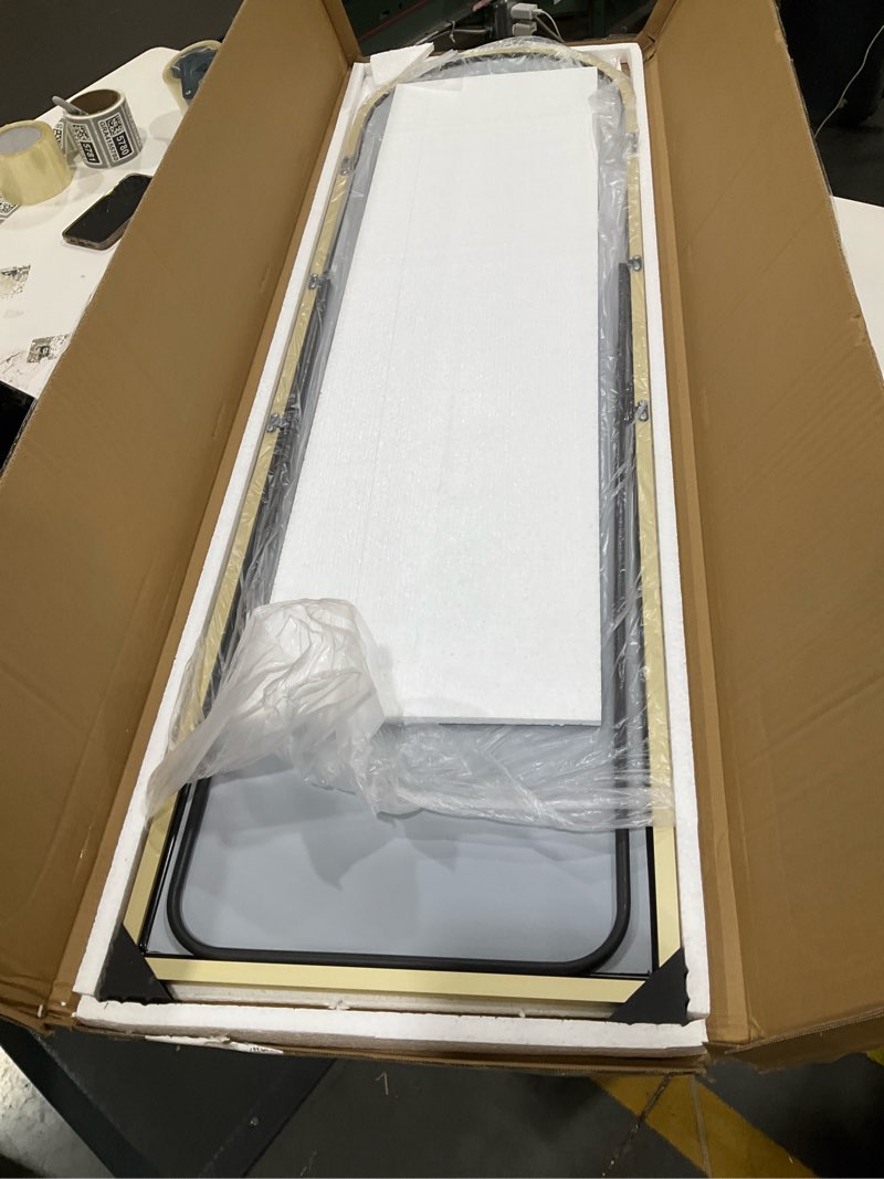 Condition photo showing Good Condition for 59"x16" floor mirror full length, arched full length mirror with stand, full body mirrors for bedroom living room or cloakroom gold gold 59"l x 16"w