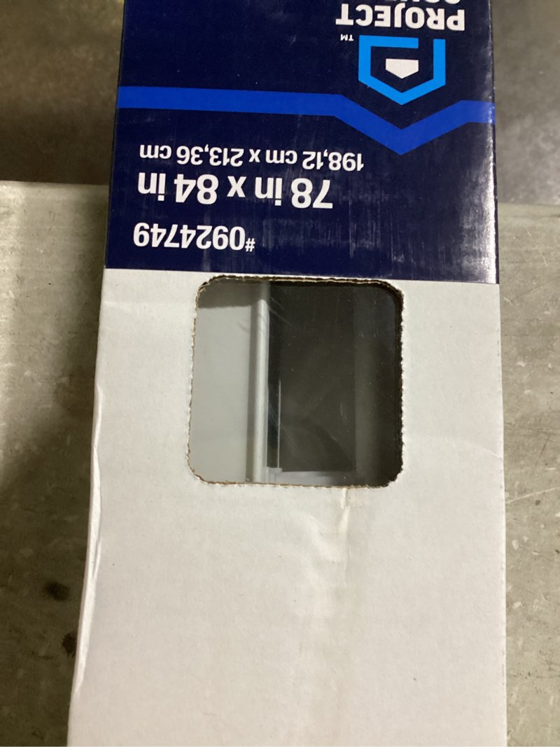 Condition photo showing As Is for hardware incomplete … project source light filtering vertical 3.5-in slat width 78-in x 84-in cordless white vinyl light filtering vertical blinds