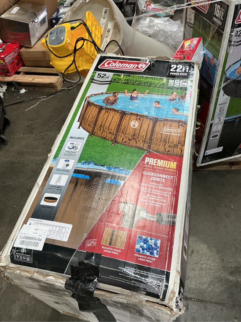 Condition photo showing Good Condition for coleman power steel 22 ft. x 52 in. round metal frame above ground pool set