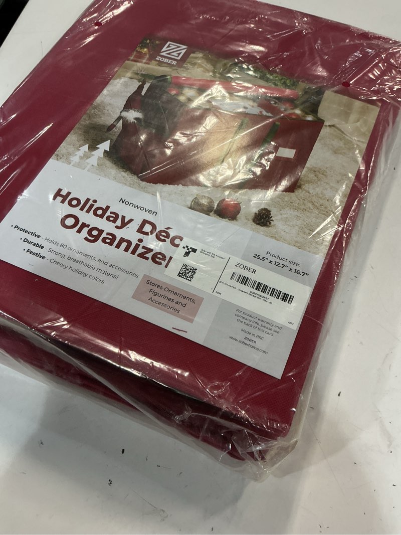 Condition photo showing New/Like New for zober large christmas ornament storage box - stores 80 3" ornaments, with dividers - with large compartment for figurines, and accessories, durable christmas containers holder (red, 80-3" ornaments) red 80 - 3" ornaments