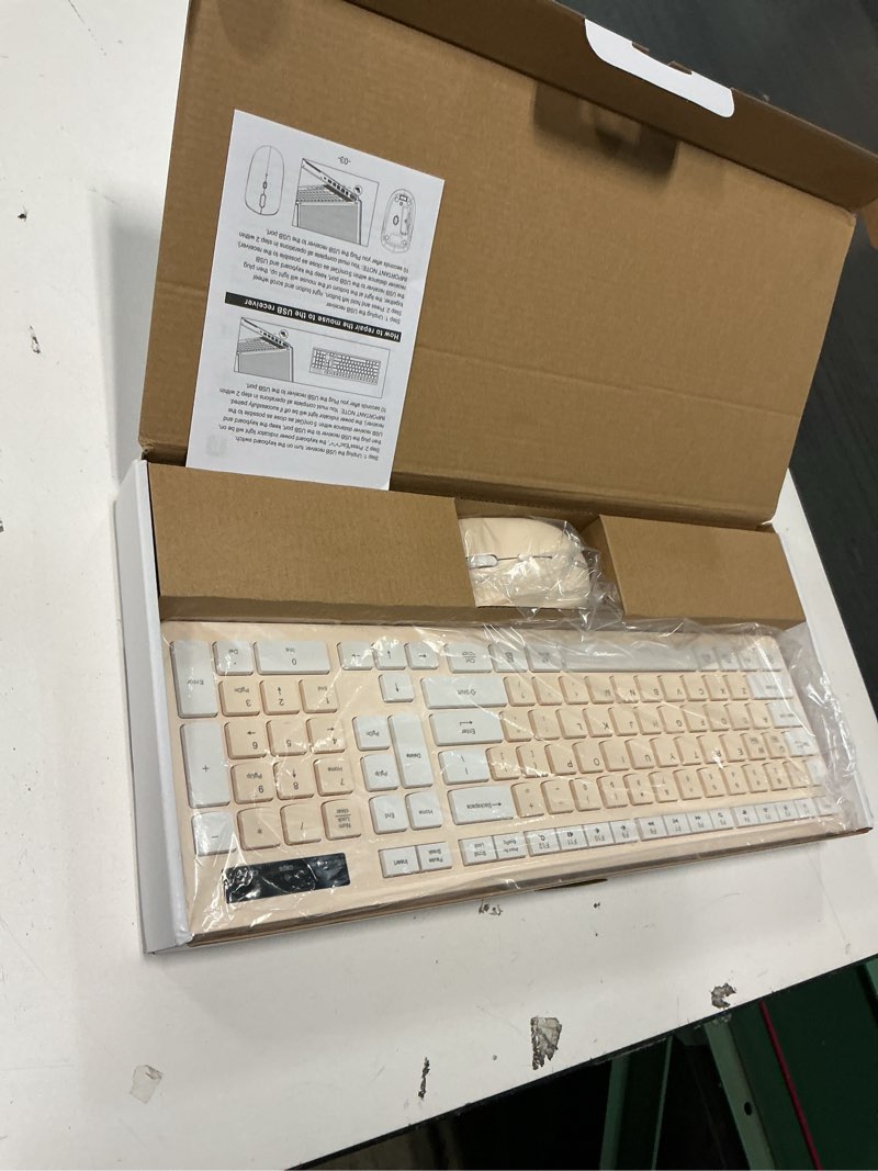 Condition photo showing Good Condition for Wireless Keyboard and Mouse Combo, Full-Sized Wireless Keyboard and Adjustable DPI Mouse, 2.4GHz USB Receiver, Keyboard and Mouse for PC, Windows, Desktop, Laptop (Latte Color)