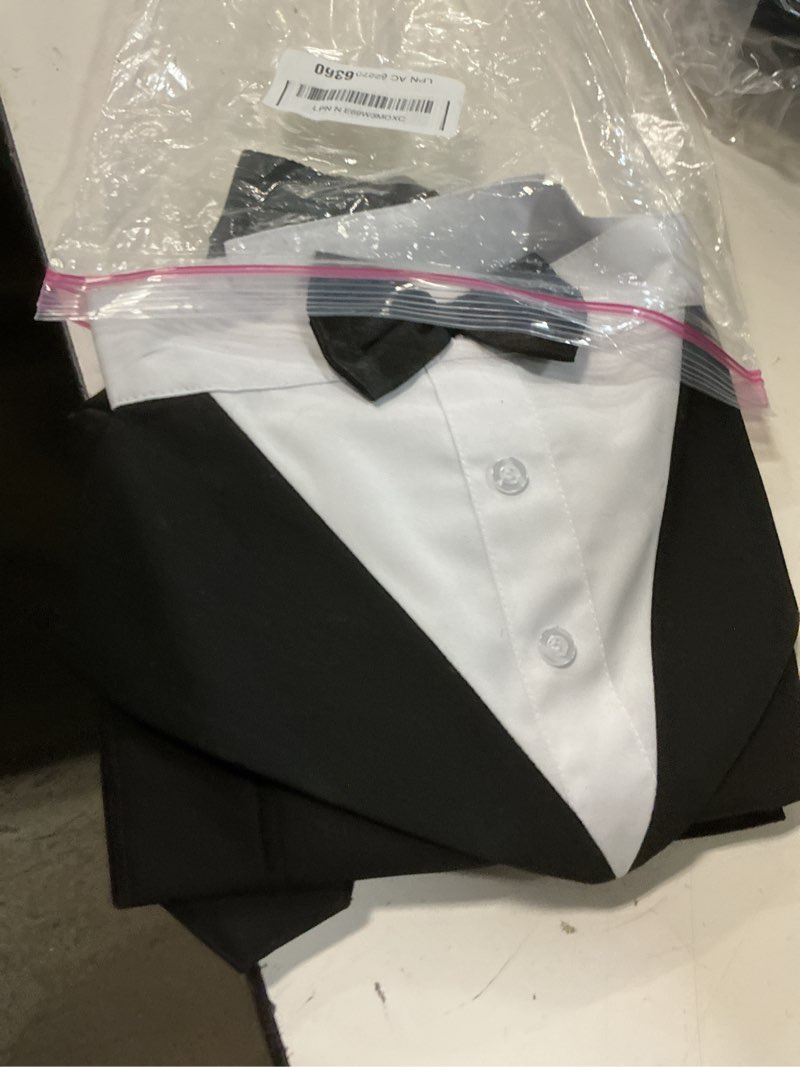 Condition photo showing New/Like New for kuoser dog tuxedo dog suit and bandana set, dogs tuxedo wedding party suit, doggy prince bow tie shirt formal pet wedding attire for large medium and small dogs golden retriever samo bulldogs x-large (pack of 2) black