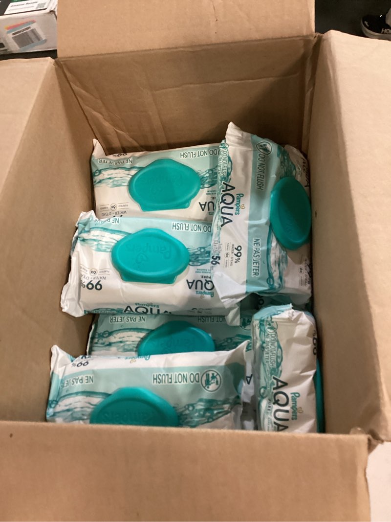 Condition photo showing Good Condition for pampers aqua pure baby wipes, 99% water, fragrance free, 896 baby wipes total (16x flip-top packs) [packaging may vary] 56 count (pack of 13 )