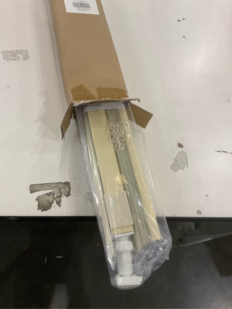 Condition photo showing New/Like New for LazBlinds No Tools-No Drill 1" Aluminum Mini Blinds, Cordless Blinds for Indoor Windows, Light Filtering Horizontal Blinds and Shades for Window Size 20'' W x 48'' H, Cream No Drill-cream 20'' W x 48'' H